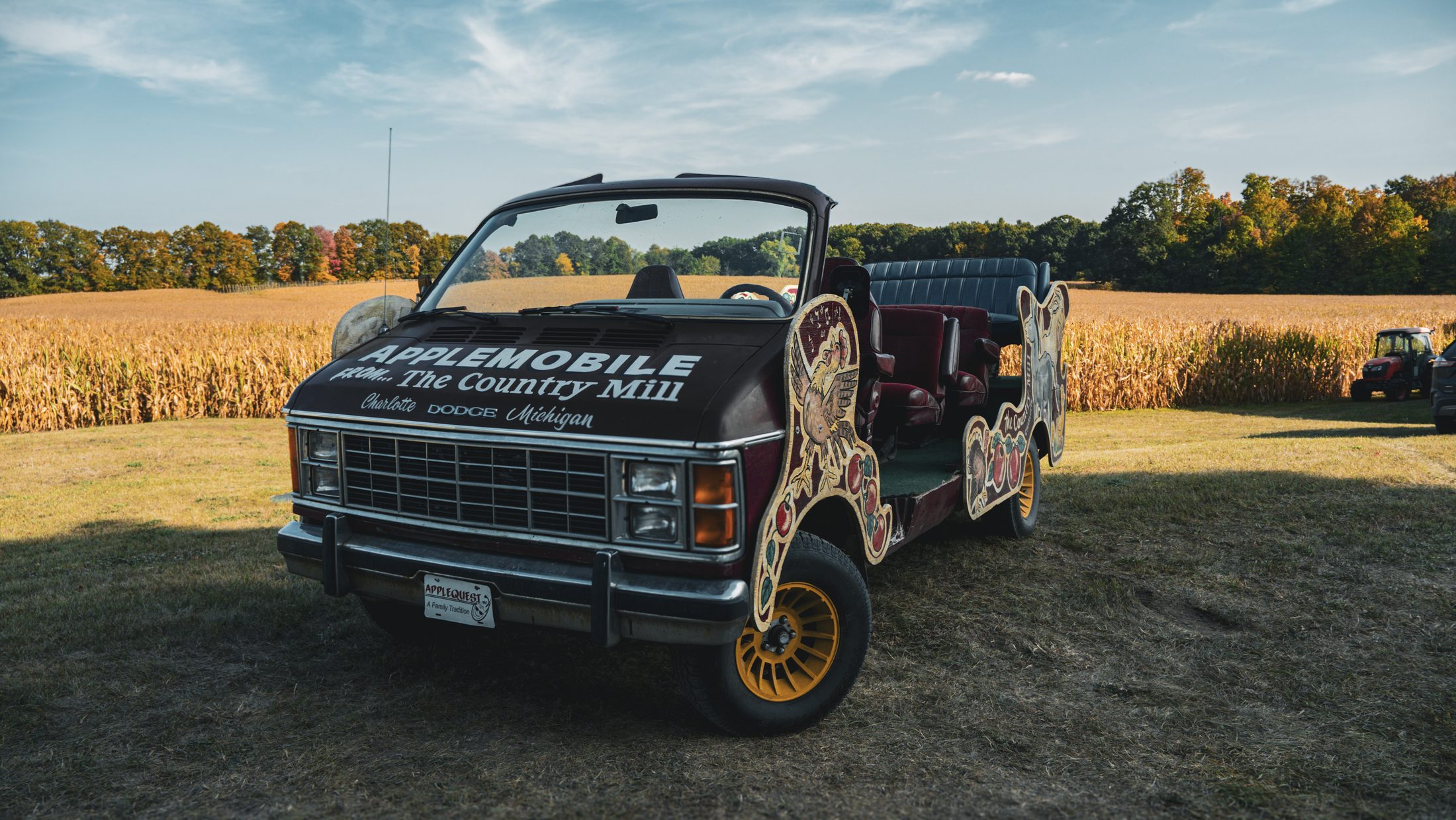 The Applemobile, a vintage decorated truck used for orchard tours at Macintosh Orchards