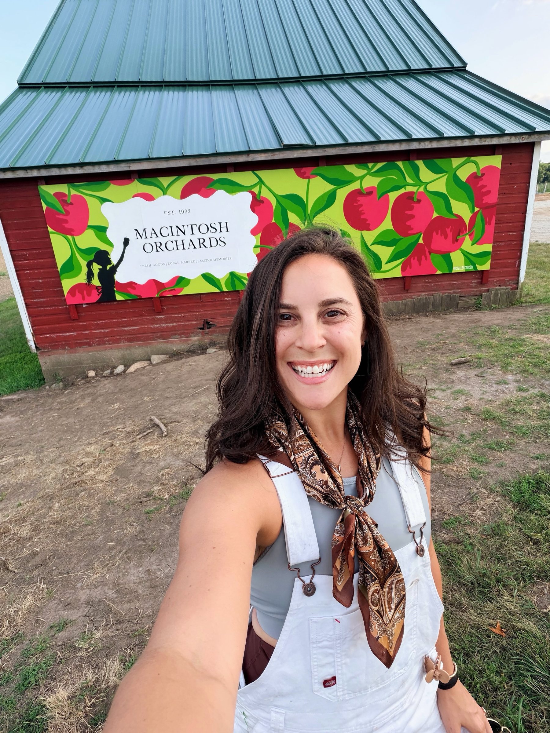 The finished Macintosh Orchards mural on the barn wall